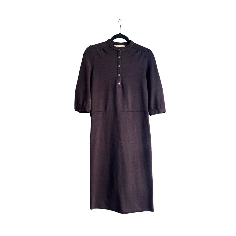 Diane von Furstenberg Plum 100% Wool Mock Neck, 3/4 Sleeve Knee Length Dress